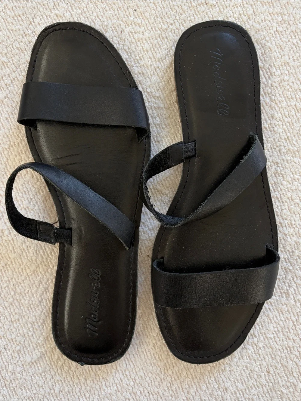 Madewell Black Double-Strap Leather Slide Sandals
